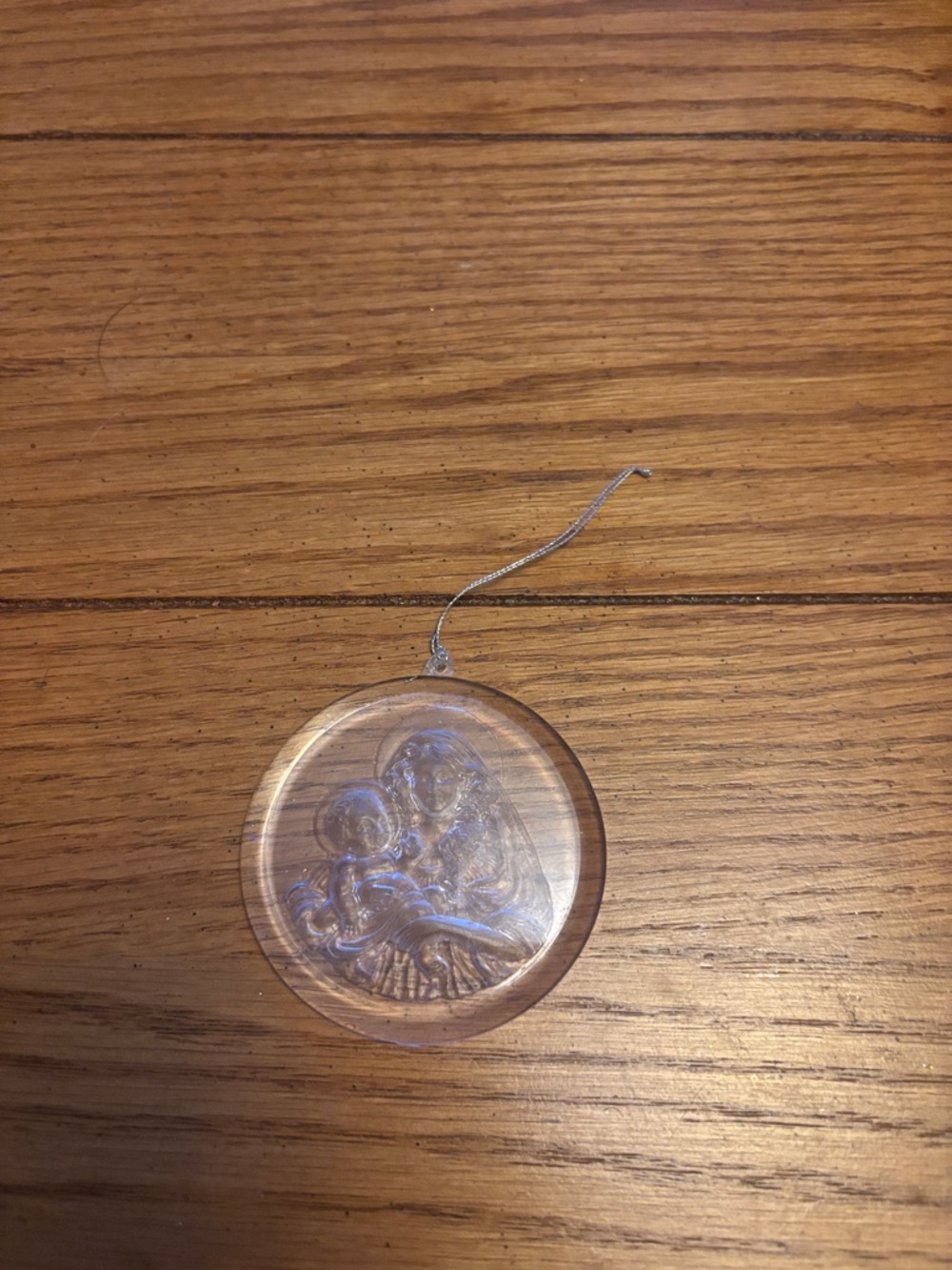 Clear Glass Religious Mother and Child Ornament